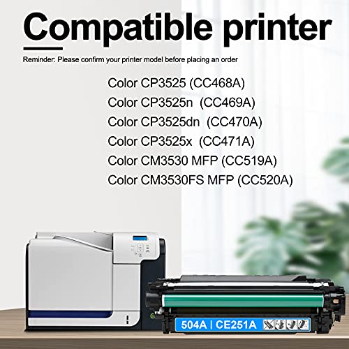High Yield Cyan 504A CE251A Remanufactured Toner Cartridge Replacement for HP Color CP3525(CC468A) CP3525n(CC469A) CP3525dn(CC470A) CM3530 MFP(CC519A) CM3530FS MFP(CC520A) Printer (2 Pack)
