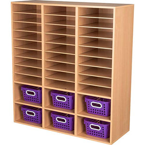 Really Good Stuff 27 Slot Mail and Supplies Center with 6 Cubbies and Single Color Baskets (Purple)