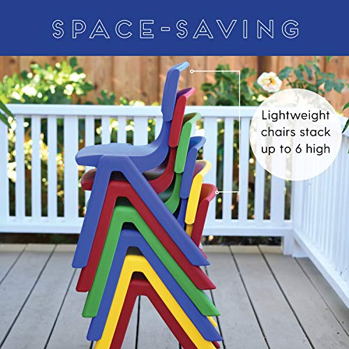 ECR4Kids 12 inch Plastic Stackable Classroom Chairs, Indoor/Outdoor Resin Stack Chairs for Kids, Blue (10-Pack)