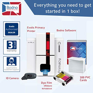 Evolis Primacy Dual Sided ID Card Printer & Complete Supplies Package with Bodno Silver Edition ID Software