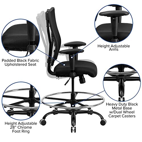 Offex Big and Tall Black Mesh Drafting Stool with Arms