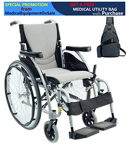 Karman Healthcare S-Ergo 125 Ergonomic Wheelchair, 16" Seat Width, Silver Frame, Navy Blue Medical Utility Bag