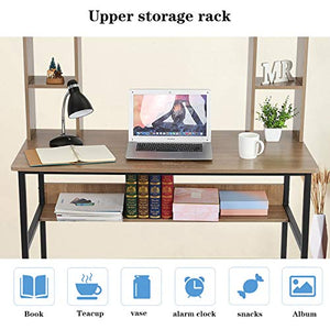 Fiudx Computer Desk Bookshelf 2 in 1,Home Learning Study Writing Reading Desk with Shelf,Sturdy Gaming Desk,Office Laptop Workstation,Large Storage Capacity Vanity Desk Makeup Dressing Console Table