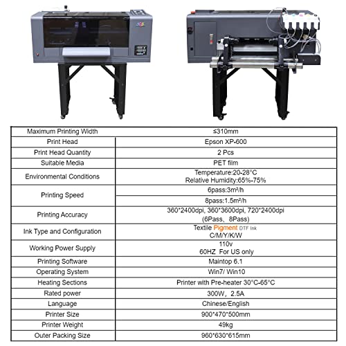 AOK PRO Business XP600 A3 Size DTF Printer with Auto Powder Shaker and Dryer (2 XP-600 Heads) + Ink/Film/Powder/Software