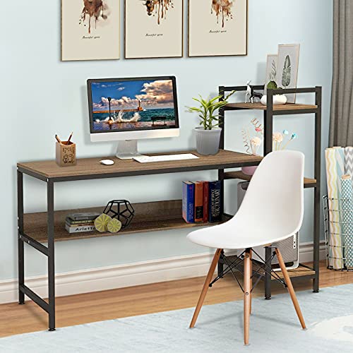 ADHW Corner Computer Desk with Bookshelf Laptop Home Office Study Table Workstation