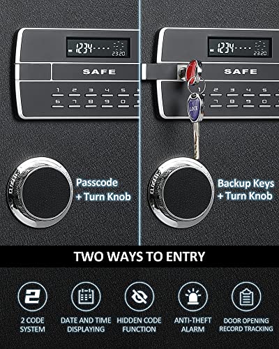 JINXNOBI Large Security Safes for Home, Luxury Digital Home Safe Box 4.2 Cubic Feet, Personal Floor Safe Vault with Dial, Keypad Security Box, Jewelry Safe, Gun Safe, File Safe