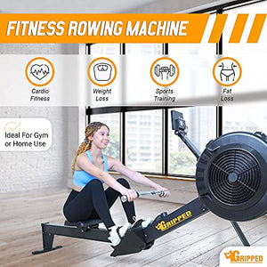 Gripped Rowing Machine for Home Gym, Foldable Rower, 10 Levels Air Resistance, LCD Display & Bluetooth Connectivity, Preset Workouts