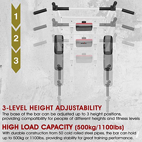 STOZM Pull Up Bar – Multi-Functional Strength Training Chin Up Bar with 3-Level Height Adjustability for Total Body Exercises (White) (BH0D)