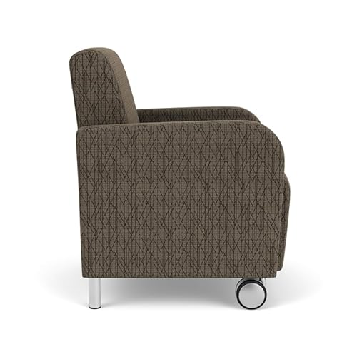 Lesro Siena Fabric Lounge Reception Guest Chair with Caster - Brushed Steel/Brown