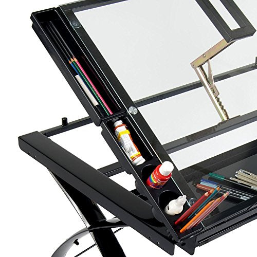 Offex Home Futura Craft Station with Folding Shelf Black/Clear Glass