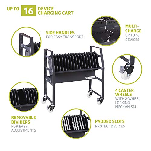 Pearington 16 Device Mobile Open Charging Cart for iPads, Chromebooks and Laptop Computers, Compatible with Any Screen Size, Easy Access Slots, Removable Dividers, Small Footprint, Surge Protection