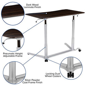 Flash Furniture Sit-Down, Stand-Up Dark Wood Grain Computer Ergonomic Desk with 37.375"W Top (Adjustable Range 29" - 40.75")