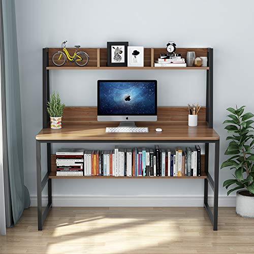 Tribesigns Computer Desk with Hutch, 47 Inches Home Office Desk with Space Saving Design with Bookshelf for Small Spaces (Dark Walnut)