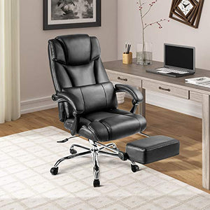 Ergonomic Office Chair,Executive Chair 400 lb Big & High Back Capacity Home Office Chair,Adjustable Recliner Leather Office Chair,Retractable Footrest Rolling Swivel with Black Lumbar Pillow Thick