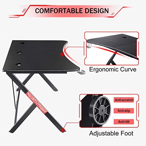 Mr IRONSTONE Large Gaming Desk 63" W x 32" D Home Office Computer Table, Black Gamer Workstation with Cup Holder, Headphone Hook and 3 Cable Management Holes