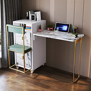 BinOxy Foldable Computer Desk with Casters and Bookcase - Light Luxury Laptop Table