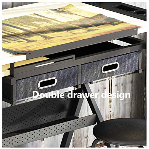 XIONGGG Drafting Desk Wooden Drawing Table, Height Adjustable, Tiltable Tabletop 0°-80°, Art Craft Work Station, with 2 Storage Drawer