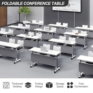 robwibw Folding Conference Table with Silent Wheels 47.2" D X 19.7" W X 29.5" H - Wood Training Table