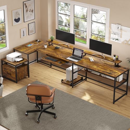 SEDETA Reversible L Shaped Home Office Desk with File Drawer & Power Outlet