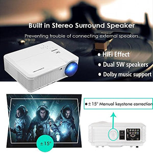 HD Movie Projector 1080P Wireless WiFi Bluetooth, Multimedia LCD Projector WXGA 3900 Lumen Home Theater Projector Android 6.0 for Business Presentation Phone Laptop DVD Bluray PS3 PS4 XBox TV HDMI USB