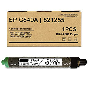 1 Pack Black 821255 Compatible SP C840A Toner Cartridge Replacement for Ricoh Aficio SP C842DN C840DN Lanier SP C842DN C840DN Savin SP C842DN C840DN Printer Toner Cartridge.