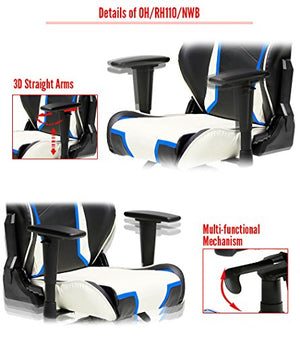 DXRacer Racing Series OH/RH110/NWB Racing Seat Office Chair Gaming Ergonomic Adjustable Computer Chair with - Includes Head and Lumbar Support Pillow (Black, White, Blue)