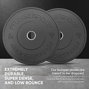 Fringe Sport Bumper Weight Plate Sets - Low Odor Virgin Rubber with Stainless Steel Insert to Fit All Olympic Bars, Cross Training, Weightlifting, WODs, and Strength Training Equipment (230)