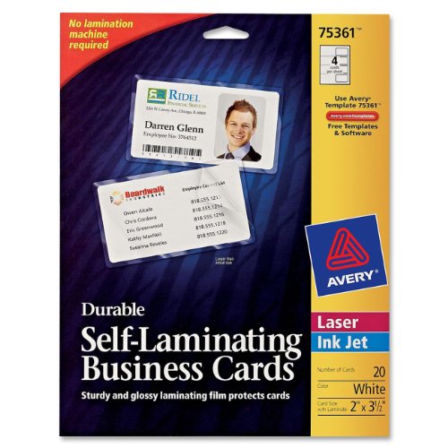 Avery Durable Self- Laminating Business Cards Pack of 20, White (75361)