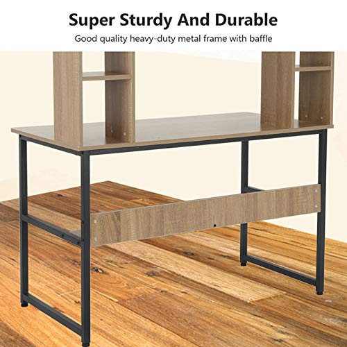 Fiudx Computer Desk Bookshelf 2 in 1,Home Learning Study Writing Reading Desk with Shelf,Sturdy Gaming Desk,Office Laptop Workstation,Large Storage Capacity Vanity Desk Makeup Dressing Console Table