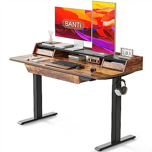 BANTI Electric Standing Desk with Drawers, Adjustable Height - Rustic Brown Top