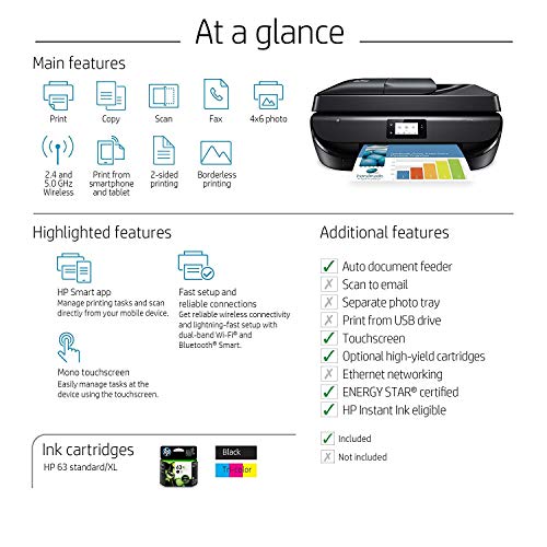 HP OfficeJet 5255 Wireless All-in-One Printer Compatible with HP Instant Ink and Amazon Dash (M2U75A) Black (Renewed)