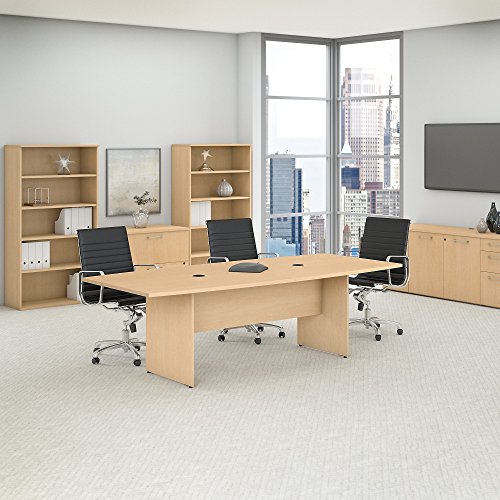 Bush Business Furniture 96W x 42D Boat Shaped Conference Table with Wood Base in Natural Maple