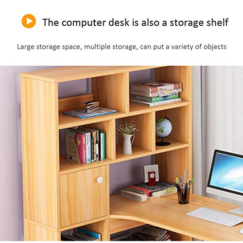 Desk Wooden L Shaped Computer Corner Table with Drawers and Storage Bookshelf, 47" Study Writing Table Workstation for Home Office