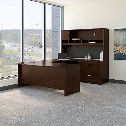 Bush Business Furniture SRC005MRRSU Series C 72W Right Handed Bow Front U Shaped Desk with Hutch and Storage, Mocha Cherry