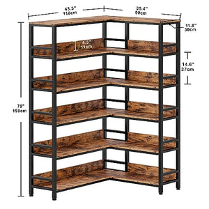 IRONCK Industrial 6-Tier Corner Bookshelf with Baffles - Metal Frame Storage Rack for Home Office