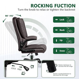 Guessky Executive Leather Office Chair with Lumbar Support & Rocking Function - Coffee