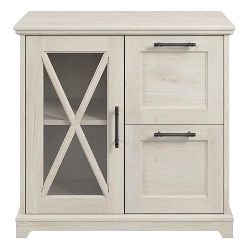 Bowery Hill Engineered Wood Lateral File Cabinet with Shelves in Linen White Oak