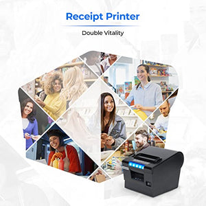 MUNBYN Receipt Printer P068, 3 1/8" 80mm Direct Thermal Printer, POS Printer with Auto Cutter - Receipt Printer with USB Serial Ethernet Windows Driver ESC/POS Support Cash Drawer
