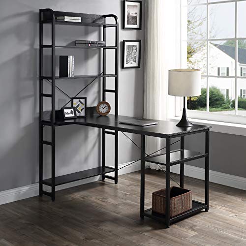 Henf Home Office Computer Desk, Modern 54" Large Writing Desk with 4 Bookshelf/2 Storage Shelves, PC Laptop Study Table Workstation for Home Office (Black)