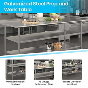 Flash Furniture Stainless Steel Work Table with Backsplash and Undershelves - 72"W x 30"D x 34.5"H, NSF