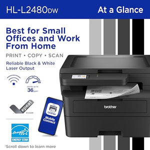 Brother HL-L2480DW Wireless Monochrome Laser Printer | Copy, Scan, Duplex, Mobile | Black & White | Refresh Subscription Trial | Amazon Dash Replenishment Ready