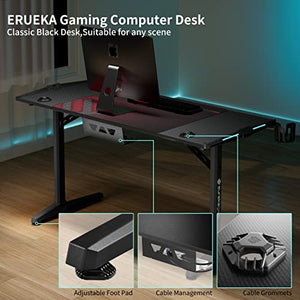 EUREKA ERGONOMIC 55 Inch RGB LED Gaming Desk with Free Mouse Pad, USB Ports, Cup Holder - Black