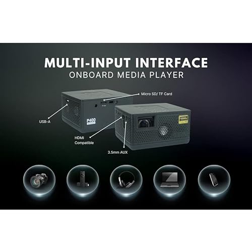 AAXA Technologies KP-400-01 P400 Short Throw Mini Projector Native 1080p LCOS 2hr Battery HDMI TF