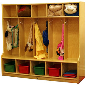 Learningground Birch 5-Section Locker with Bench (54" W x 15" D x 48" H)