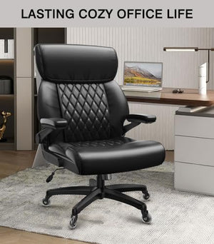 Raynesys Big and Tall Office Chair 500lbs Capacity, High Back Executive Chair with Armrests, Wide Seat, Ergonomic Bonded Leather, Black