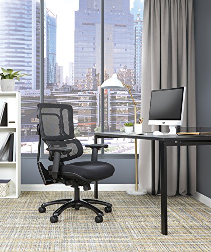 Office Star Breathable Black Vertical Mesh Back and Padded Coal FreeFlex Mesh Seat Managers Chair with Adjustable Arms and Polished Black Accents