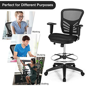 Giantex Drafting Chair with Footrest Ring & Adjustable Armrest - Ergonomic Mesh Office Chair (Black, 2 Pack)