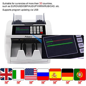 Aibecy Bill Counter Multi-Currency Mixed Denomination Count Automatic Counting Machine LCD Display with UV MG IR Counterfeit Detector Value Image Shows Usage and Common Problems