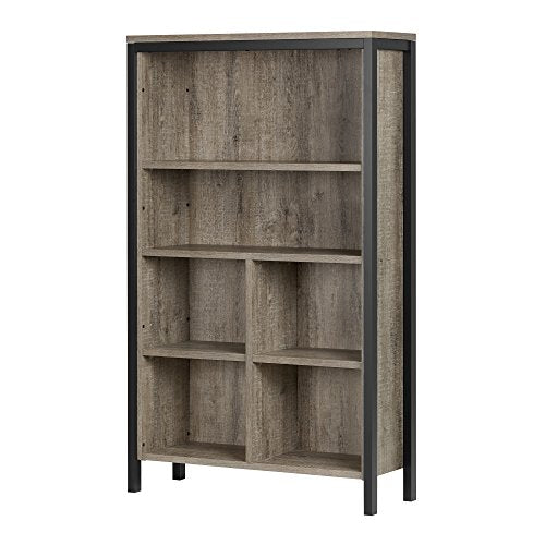 South Shore 6-Shelf Storage Bookcase with Cubes, Weathered Oak & Matte Black