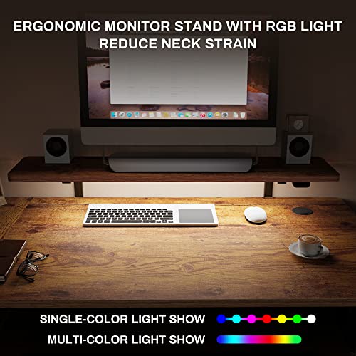 EUREKA ERGONOMIC Electric Standing Desk with Keyboard Tray, 61" L-Shaped, Adjustable Height, LED Monitor Stand - Rustic Brown